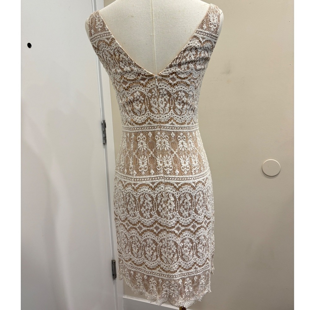 VTG 90s NiteLine White Lace Beaded Tan Mini Dress 2 Bridal Goth Witchy Coquette - Picture 2 of 16